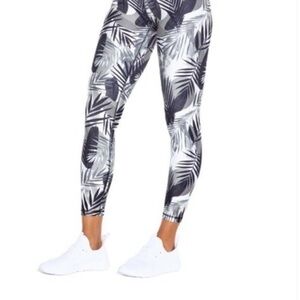 Women’s Tropical Leaf Black & White Yoga Run Active Workout Leggings Size Large